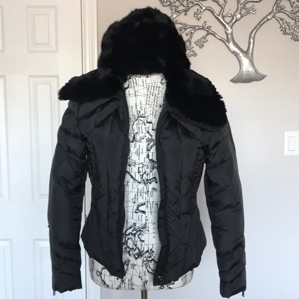 👹NWOT Andrew Marc Goose down Feathers Rabbit Fur Puff Bomber Wind Waterproof M